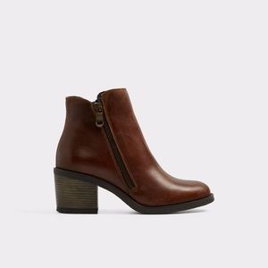 ALDO brown real leather ankle booties zip up size 8 block heel ankle boots